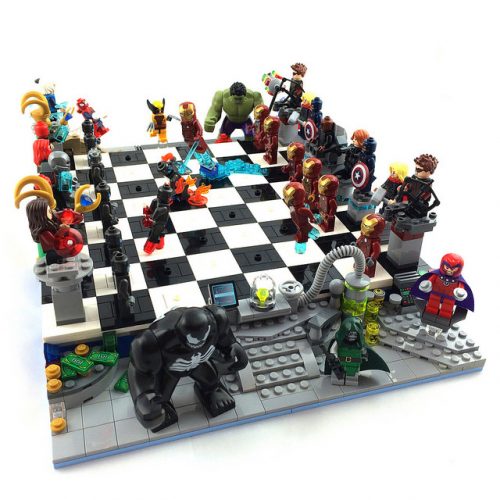 Action figures on a chess board