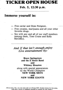 Advertisement to join Ticker staff.