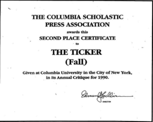 Columbia Scholastic Press Association Award.